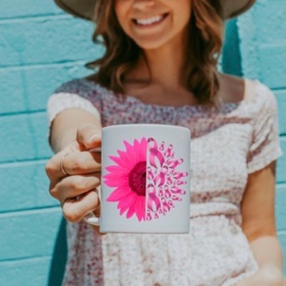 Pink Ribbon Sunflower Ceramic Beverage Mug - Picture 3 of 3